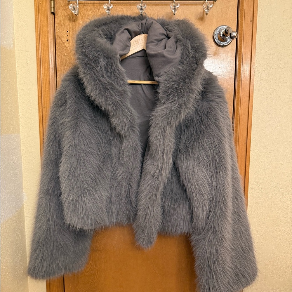 Wild Fable Gray Faux Fur Hoodie Jacket